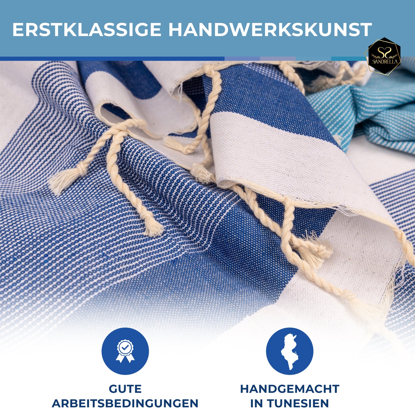 Sandrella Hamamtuch Sauna Damen & Herren groß 90x170 Baumwolle Strandtuch Decke Pestemal