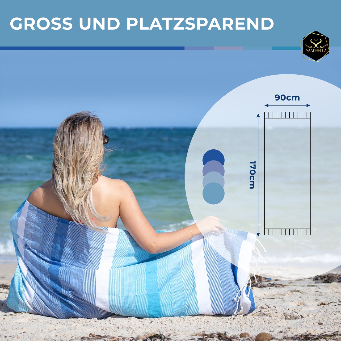 Sandrella Hamamtuch Sauna Damen & Herren groß 90x170 Baumwolle Strandtuch Decke Pestemal