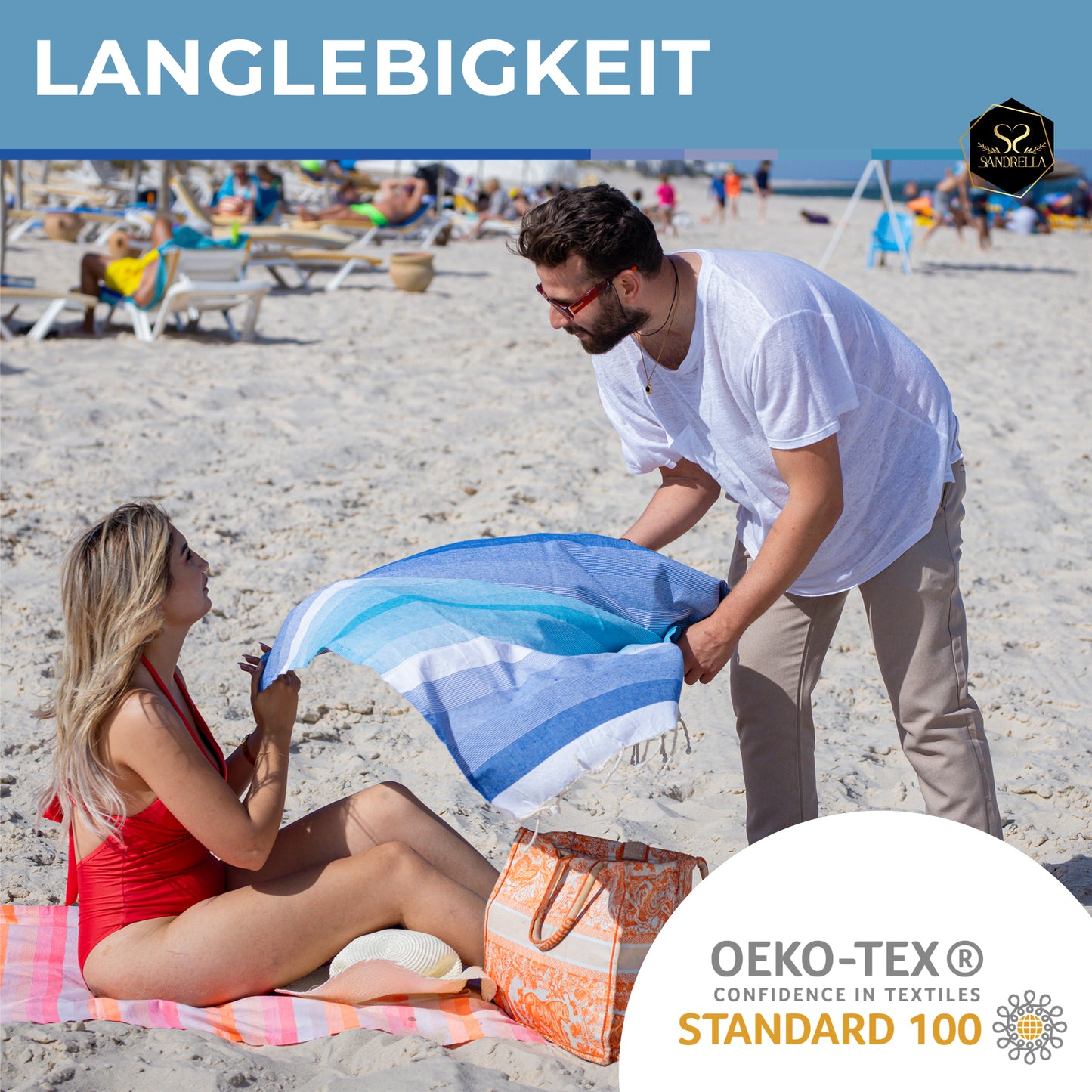 Sandrella Hamamtuch Sauna Damen & Herren groß 90x170 Baumwolle Strandtuch Decke Pestemal