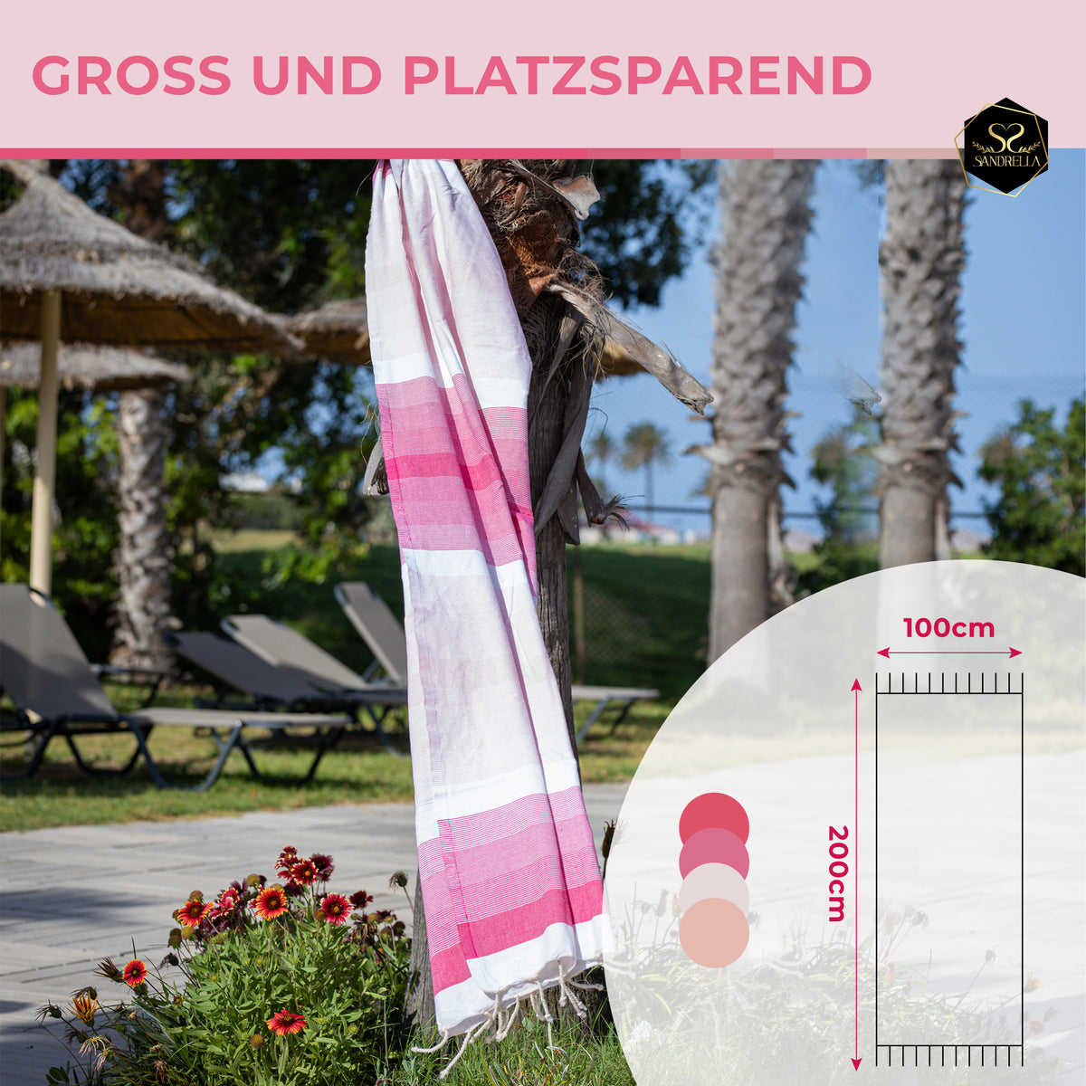 Vorteils-Set - Hamamtuch 100 x 200 cm I rosa Verlauf / lila gestreift