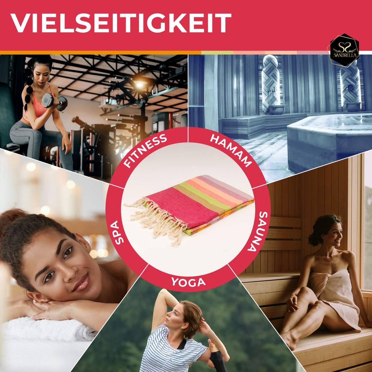 Vorteils-Set - Hamamtuch 100 x 200 cm I rot gestreift / lila gestreift