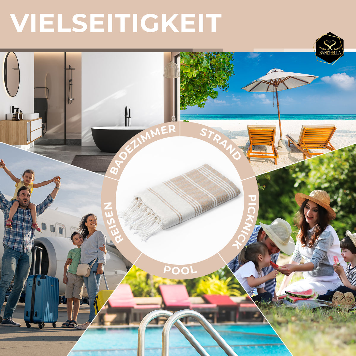 Vorteils-Set - Hamamtuch 100 x 200 cm I beige & dunkelgrau