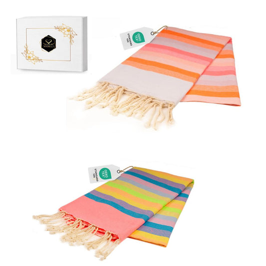 Doppelpack Hamamtuch 100 x 200 cm I pink gestreift / rosa & orange