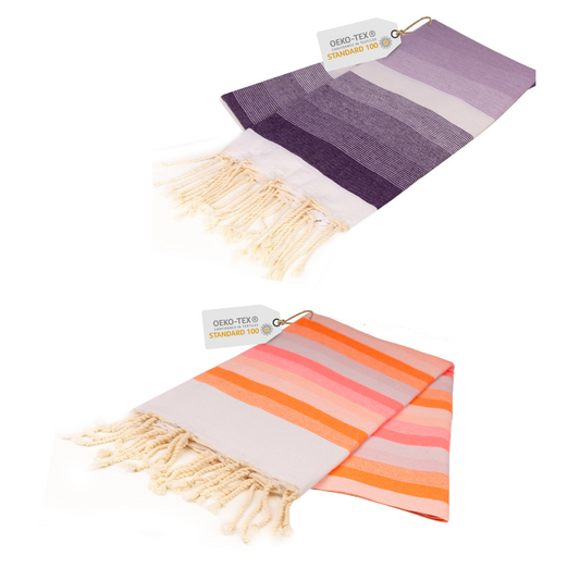 Doppelpack Hamamtuch 100 x 200 cm I lila Verlauf / orange & rosa