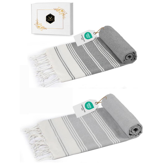 Doppelpack Hamamtuch 100 x 200 cm I hellgrau & grau