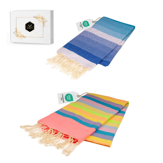 Doppelpack Hamamtuch 100 x 200 cm I pink gestreift / blau Verlauf