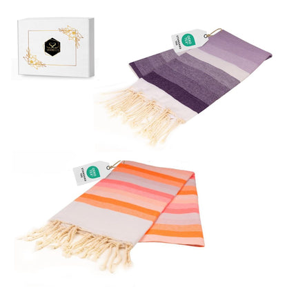 Doppelpack Hamamtuch 100 x 200 cm I lila Verlauf / orange & rosa