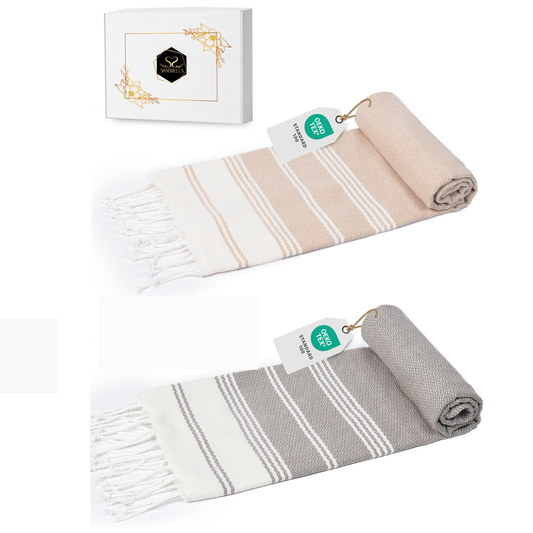 Doppelpack Hamamtuch 100 x 200 cm I beige & braun