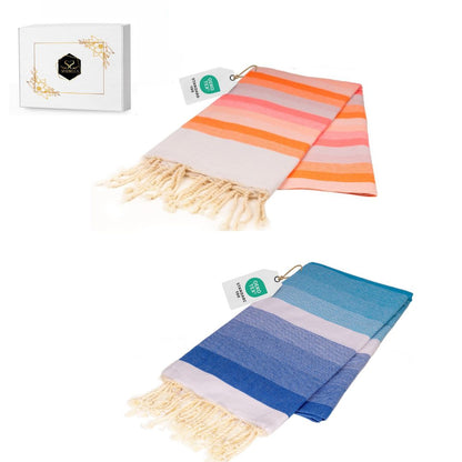 Doppelpack Hamamtuch 100 x 200 cm I blau Verlauf / rosa & orange