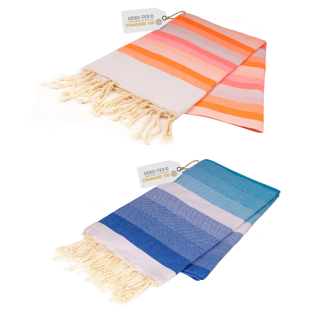 Doppelpack Hamamtuch 100 x 200 cm I blau Verlauf / rosa & orange