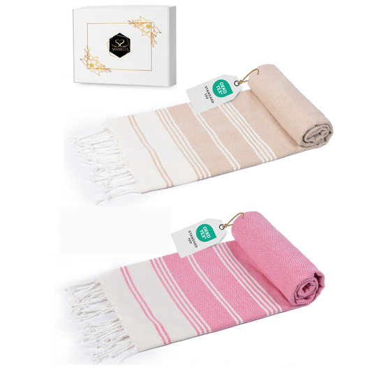 Doppelpack Hamamtuch 100 x 200 cm I beige & rosa