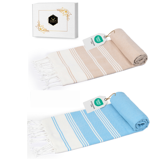 Doppelpack Hamamtuch 100 x 200 cm I beige & blau