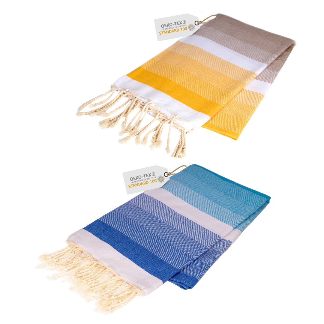 Doppelpack Hamamtuch 90 x 170 cm I blau Verlauf / gelb Verlauf