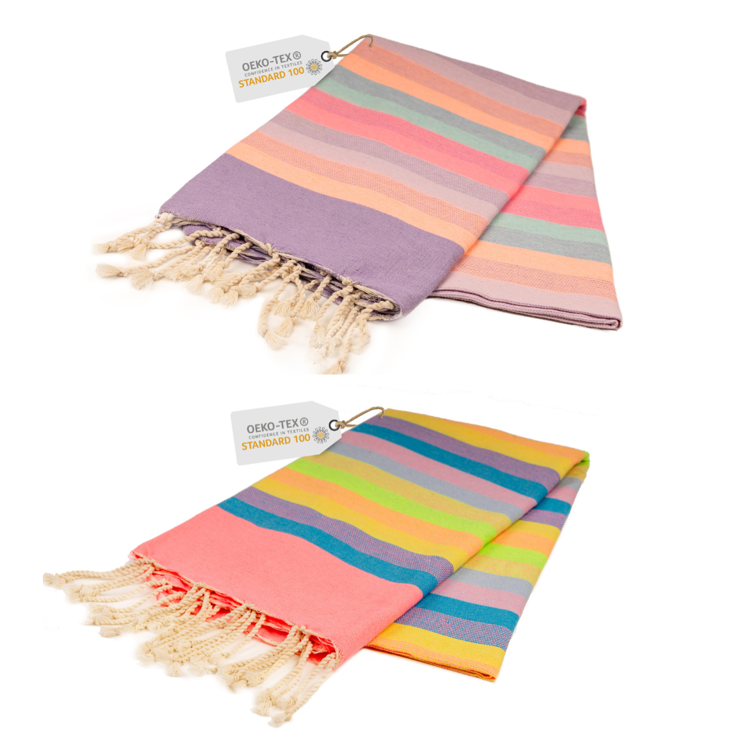 Doppelpack Hamamtuch 100 x 200 cm I pink gestreift / lila gestreift