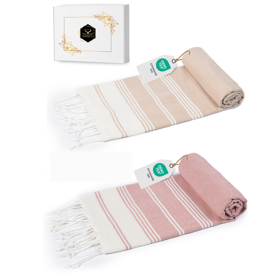 Doppelpack Hamamtuch 100 x 200 cm I beige & altrosa