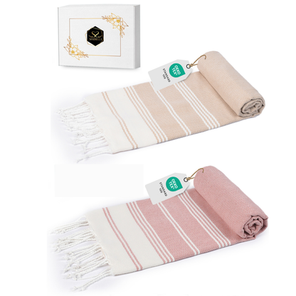 Doppelpack Hamamtuch 100 x 200 cm I beige & altrosa