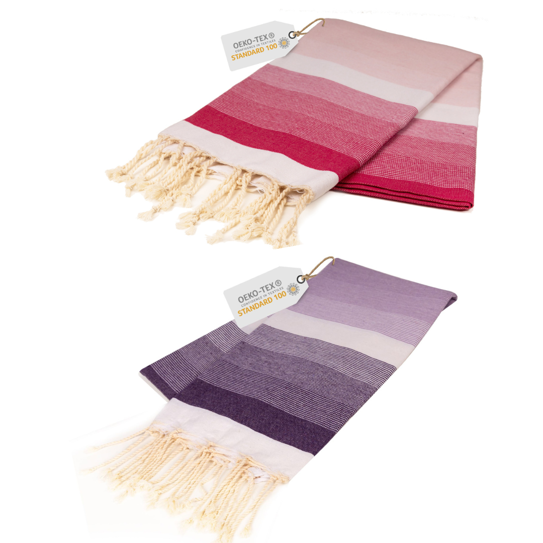 Doppelpack Hamamtuch 90 x 170 cm I lila Verlauf / rosa Verlauf