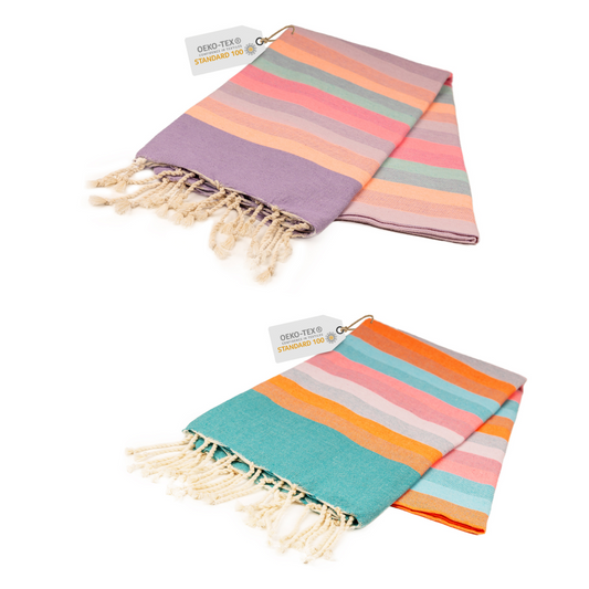 Doppelpack Hamamtuch 100 x 200 cm I blau gestreift / lila gestreift