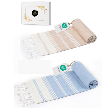 Doppelpack Hamamtuch 100 x 200 cm I beige & hellblau