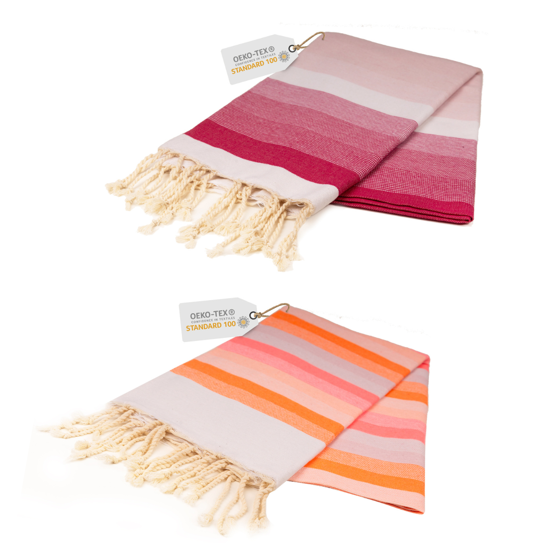 Doppelpack Hamamtuch 100 x 200 cm I rosa Verlauf / rosa & orange