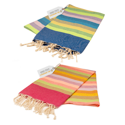 Doppelpack Hamamtuch 100 x 200 cm I dunkelblau gestreift / rot gestreift