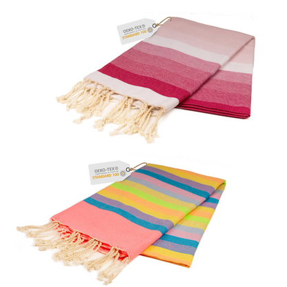 Doppelpack Hamamtuch 100 x 200 cm I pink gestreift / rosa Verlauf