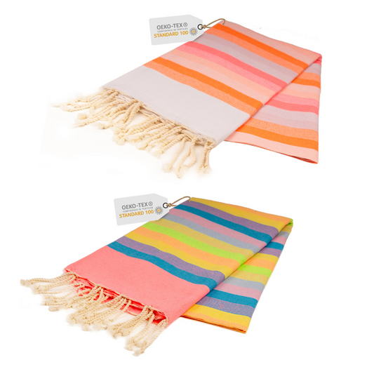 Doppelpack Hamamtuch 100 x 200 cm I pink gestreift / rosa & orange