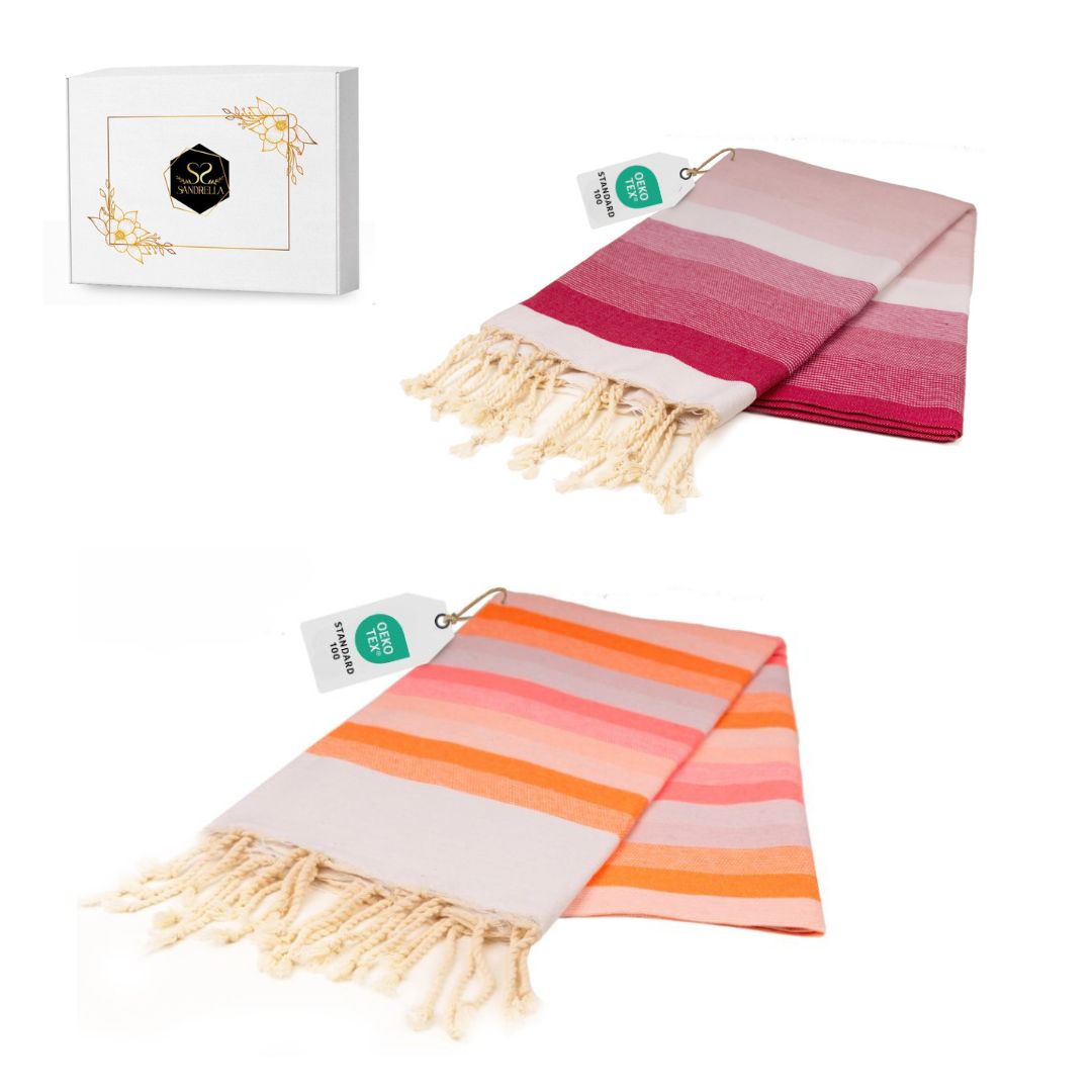 Doppelpack Hamamtuch 100 x 200 cm I rosa Verlauf / rosa & orange