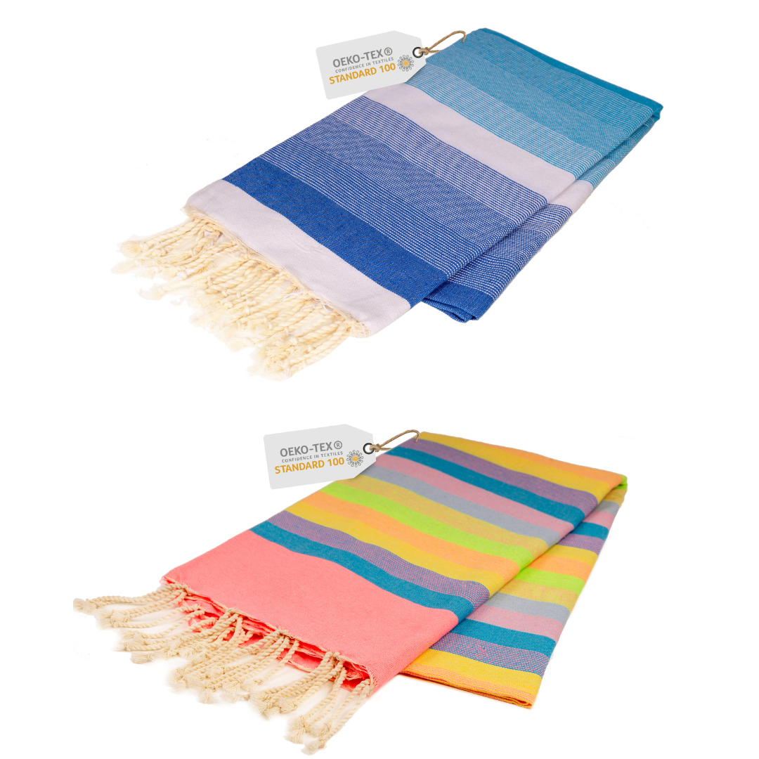 Doppelpack Hamamtuch 90 x 170 cm I pink gestreift / blau Verlauf