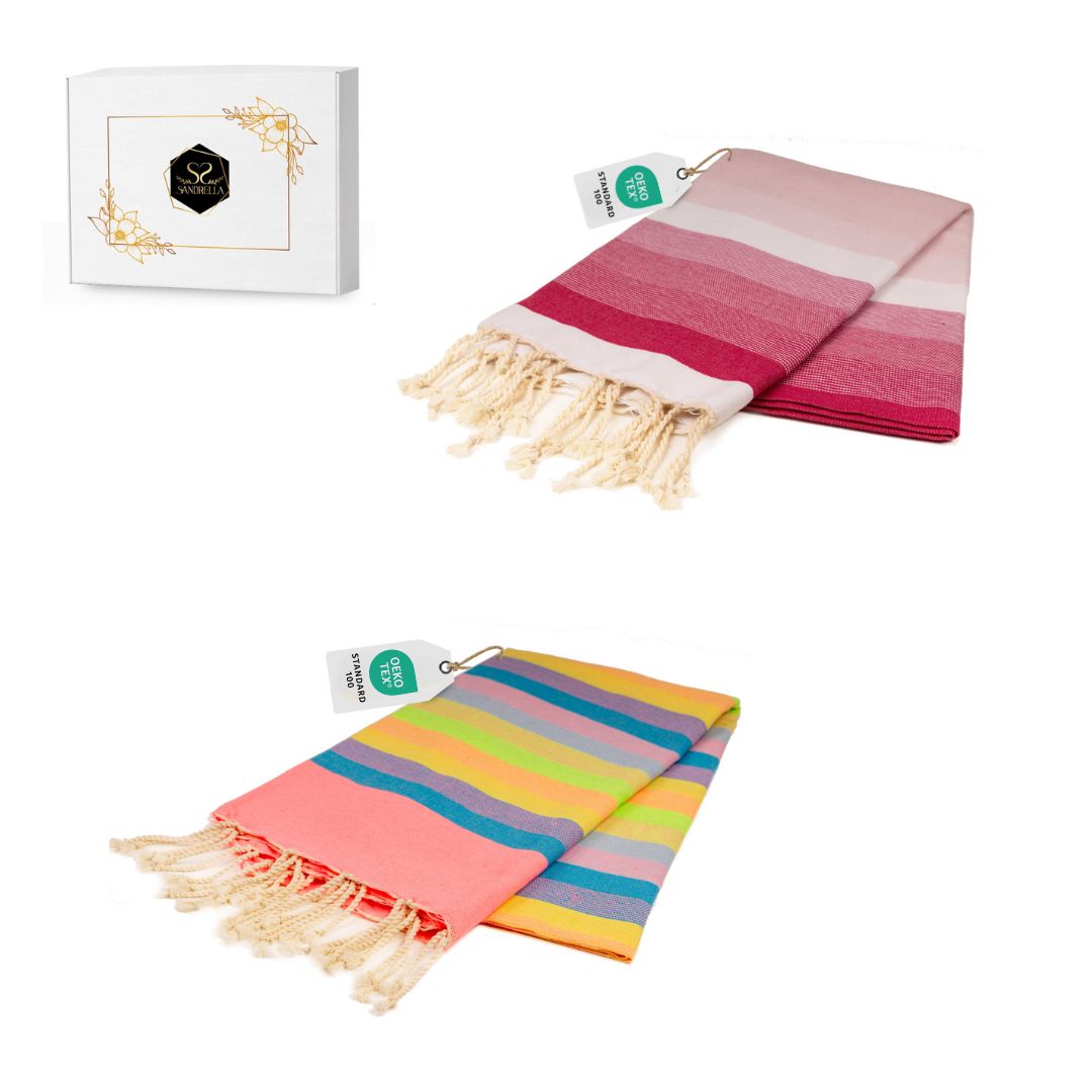 Doppelpack Hamamtuch 100 x 200 cm I pink gestreift / rosa Verlauf