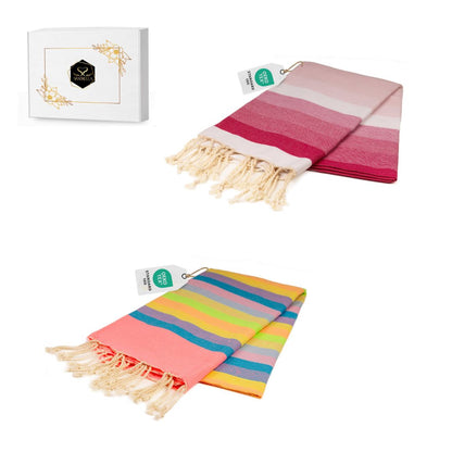 Doppelpack Hamamtuch 100 x 200 cm I pink gestreift / rosa Verlauf