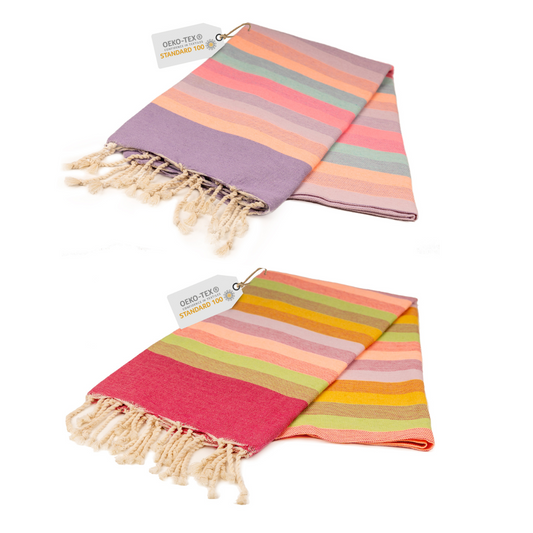 Doppelpack Hamamtuch 100 x 200 cm I rot gestreift / lila gestreift