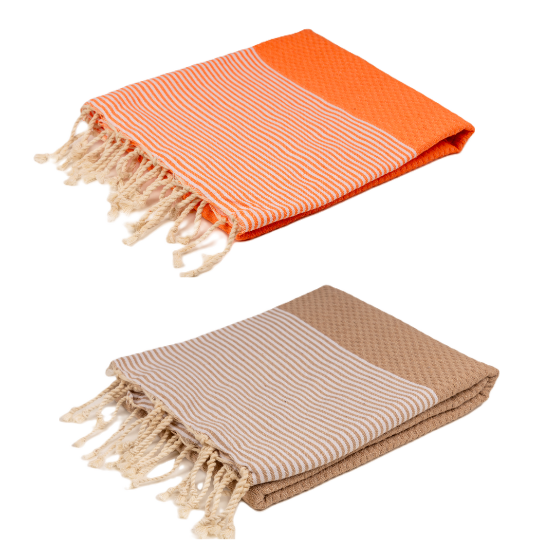 Doppelpack Hamamtuch 90 x 170 cm I orange / beige
