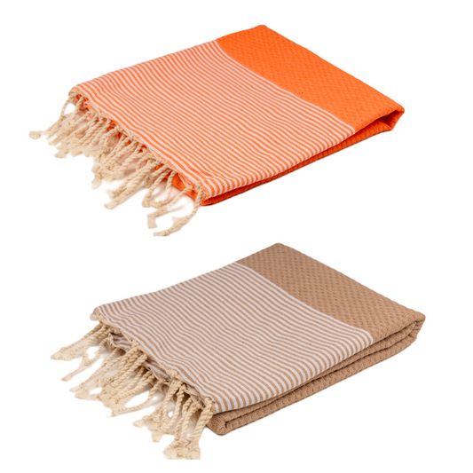 Doppelpack Hamamtuch 90 x 170 cm I orange / beige