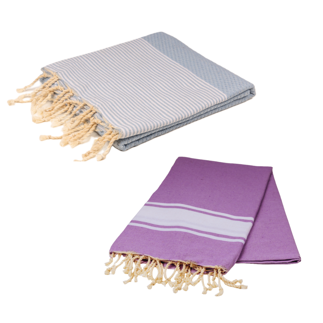 Doppelpack Hamamtuch 90 x 170 cm I hellblau / lila