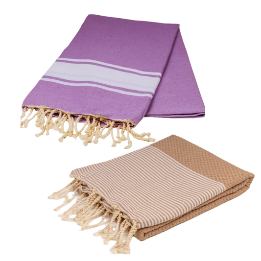 Doppelpack Hamamtuch 90 x 170 cm I beige / lila