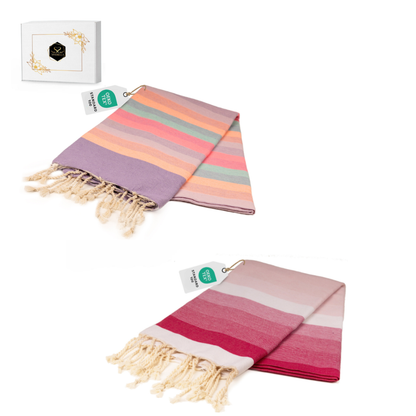 Doppelpack Hamamtuch 100 x 200 cm I  rosa Verlauf / lila gestreift