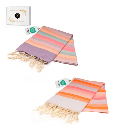 Doppelpack Hamamtuch 100 x 200 cm I  rosa & orange / lila gestreift