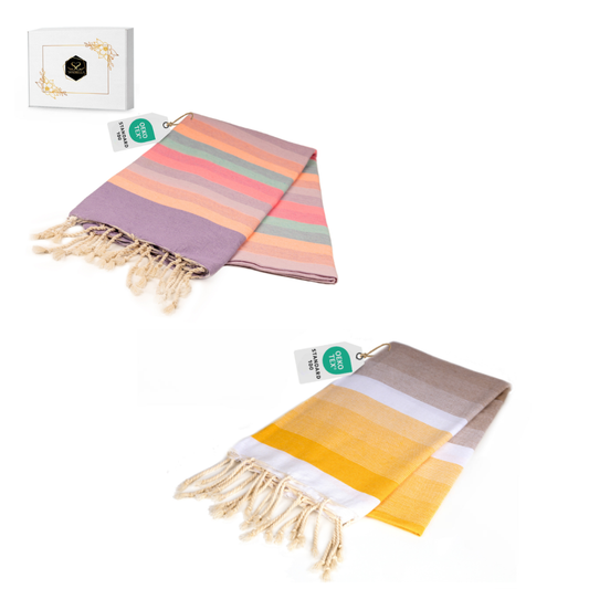 Doppelpack Hamamtuch 100 x 200 cm I  gelb Verlauf / lila gestreift