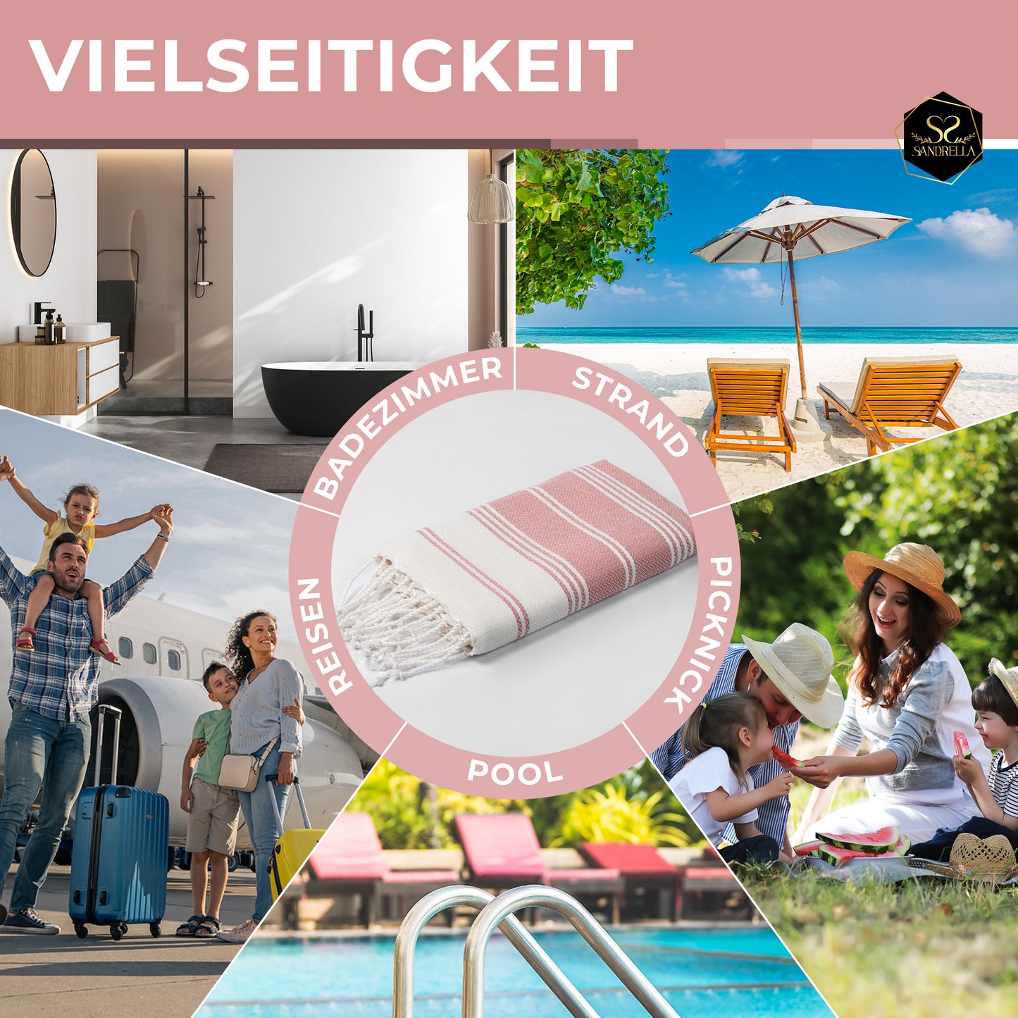 Doppelpack Hamamtuch 100 x 200 cm I altrosa & rosa