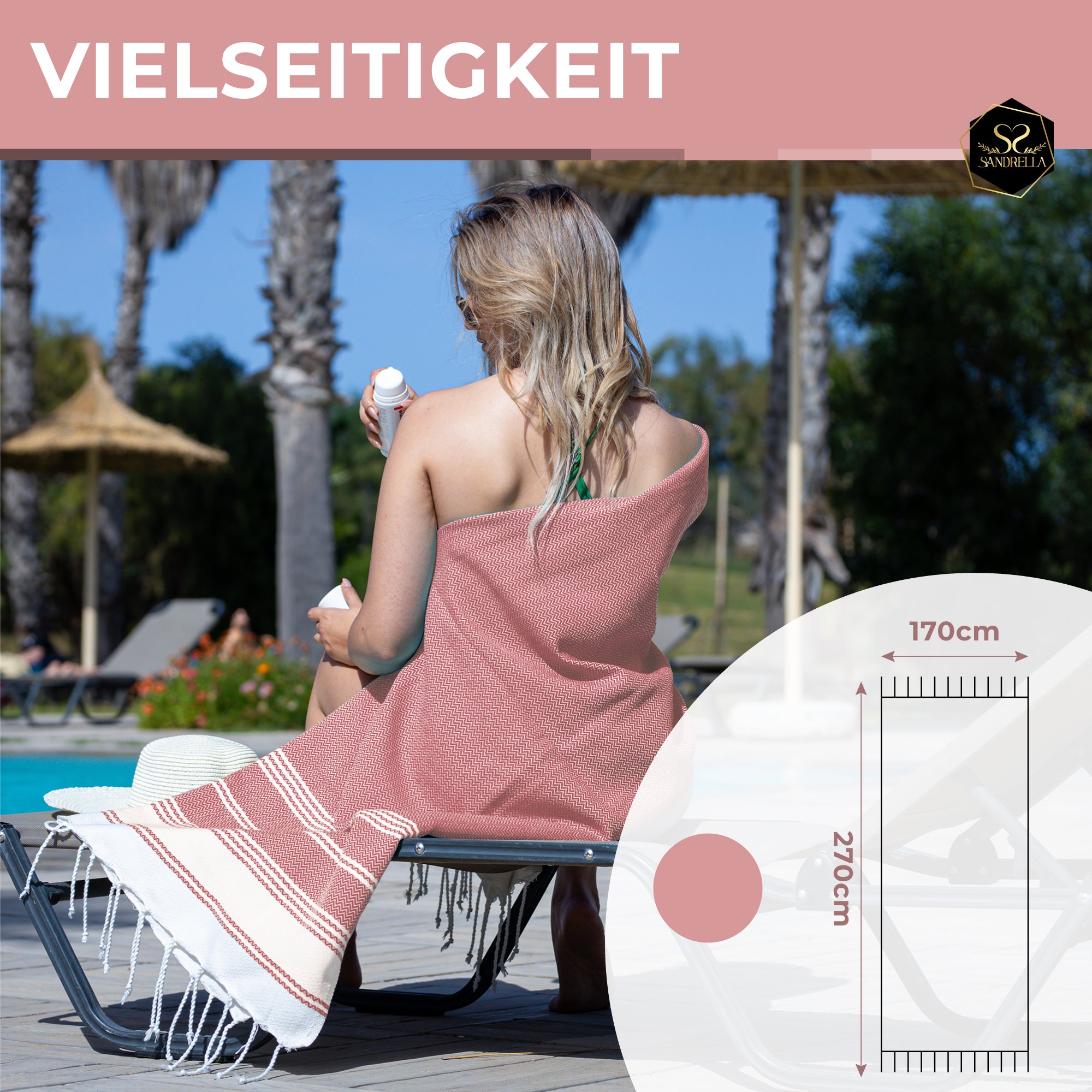 Doppelpack Hamamtuch 100 x 200 cm I 2x altrosa