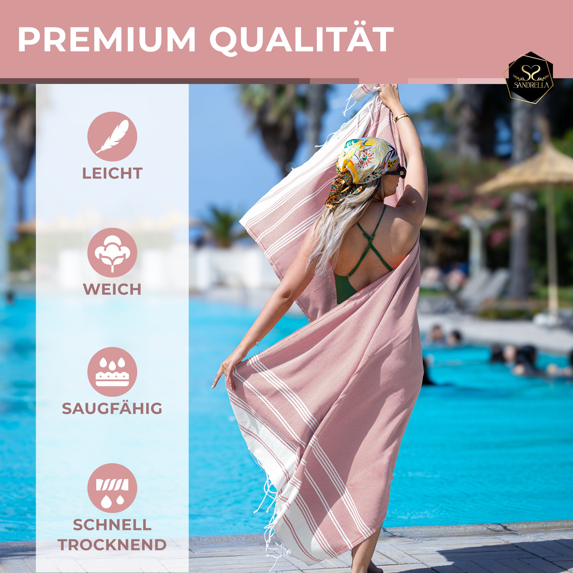 Doppelpack Hamamtuch 100 x 200 cm I 2x altrosa