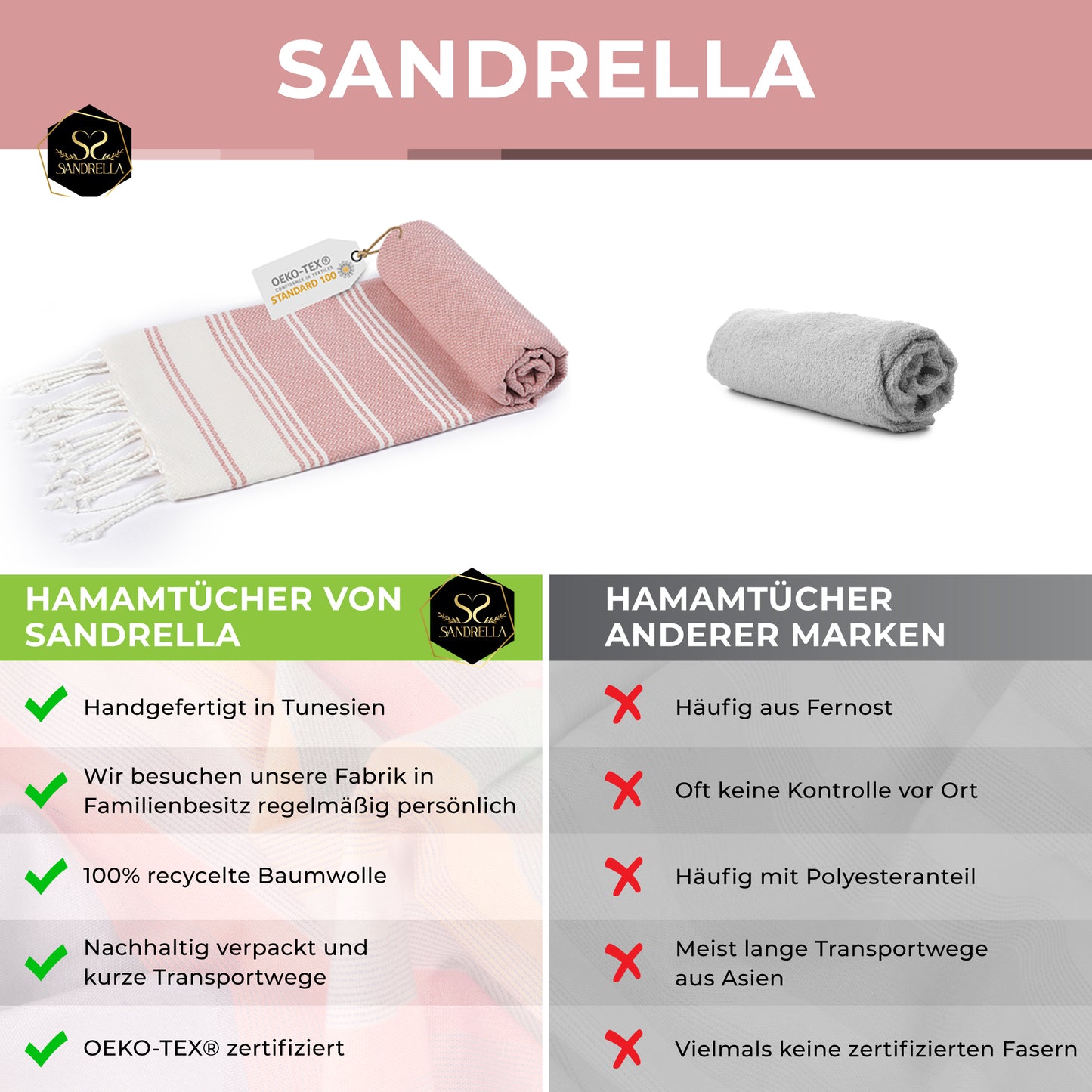 Edelstück Hamamtuch 100 x 200 cm | altrosa