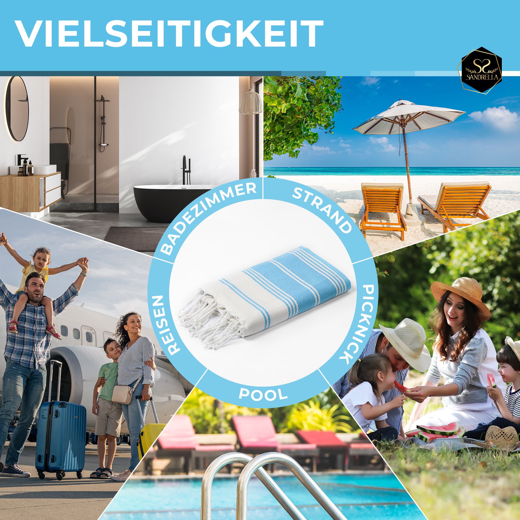 Doppelpack Hamamtuch 100 x 200 cm I blau & rot