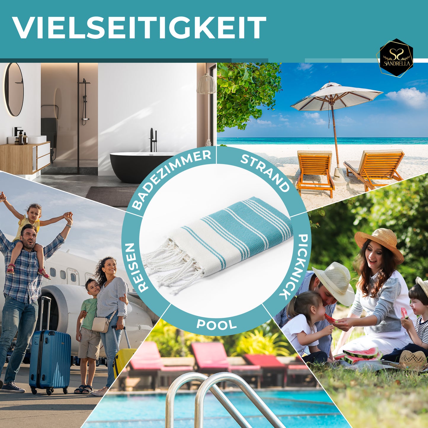 Doppelpack Hamamtuch 100 x 200 cm I blaugrün & grau