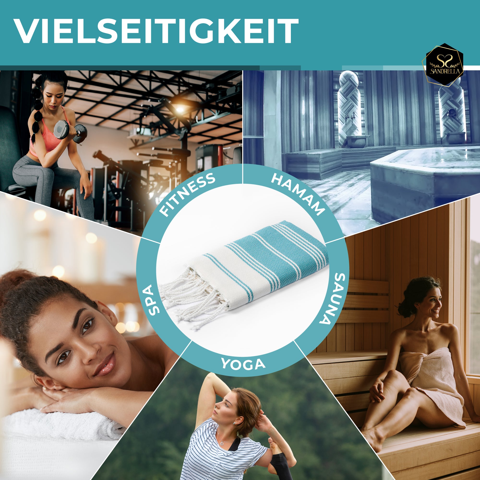 Doppelpack Hamamtuch 100 x 200 cm I blaugrün & altrosa