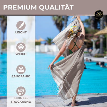 Doppelpack Hamamtuch 100 x 200 cm I beige & braun