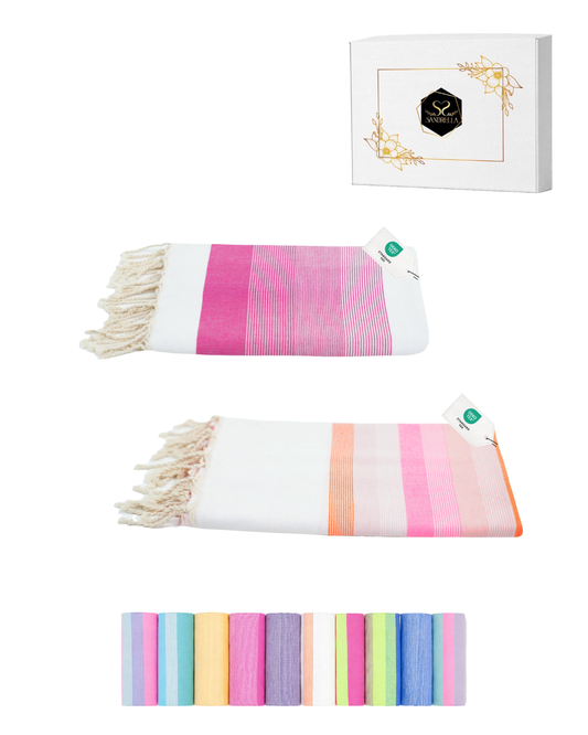 Vorteils-Set - Hamamtuch 100 x 200 cm I rosa Verlauf / rosa & orange