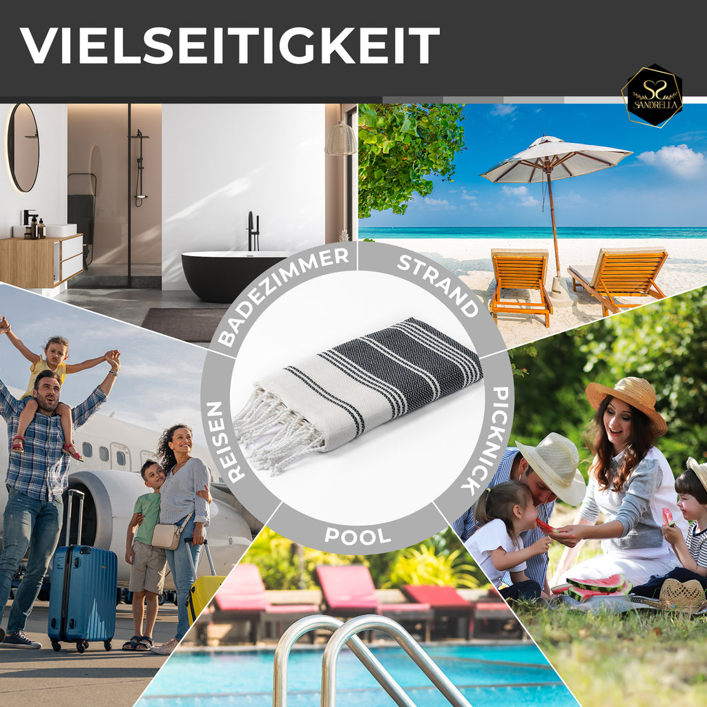 Doppelpack Hamamtuch 100 x 200 cm I 2x dunkelgrau