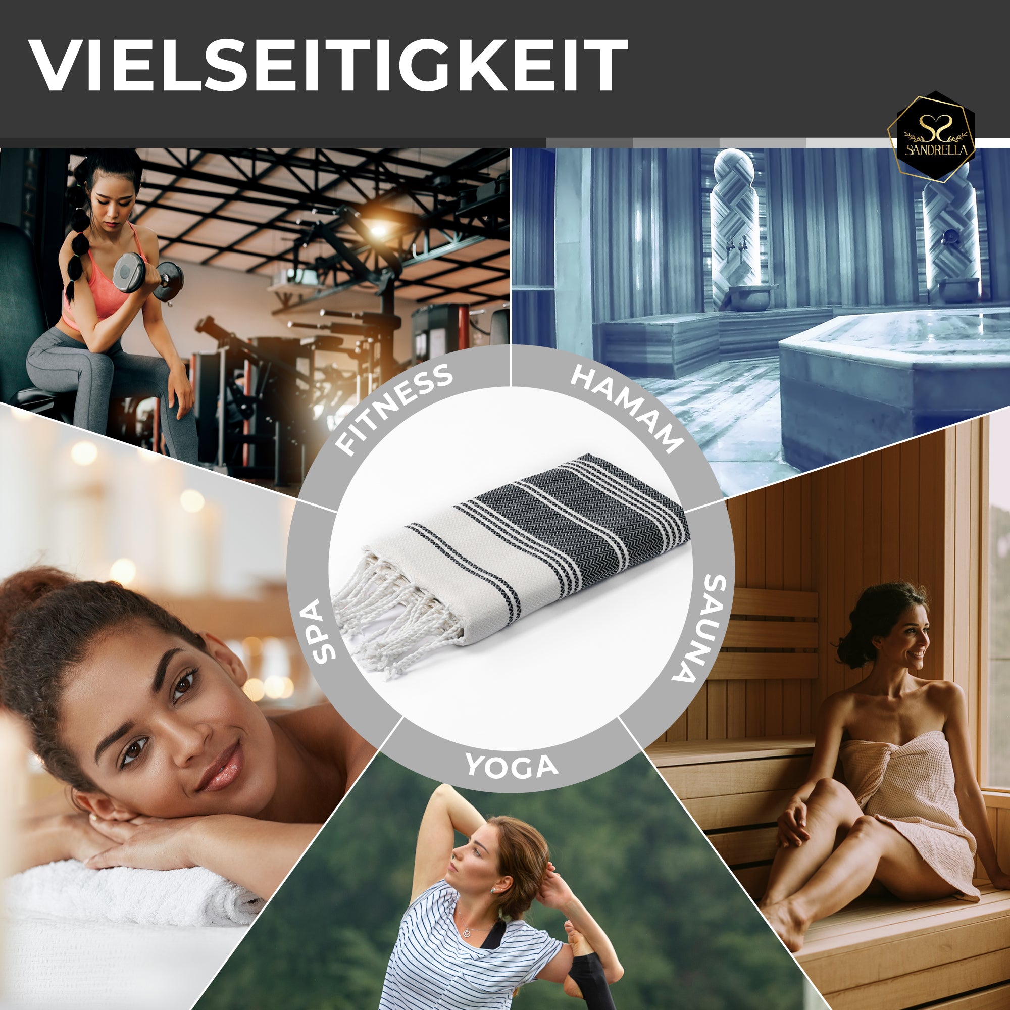 Doppelpack Hamamtuch 100 x 200 cm I 2x dunkelgrau